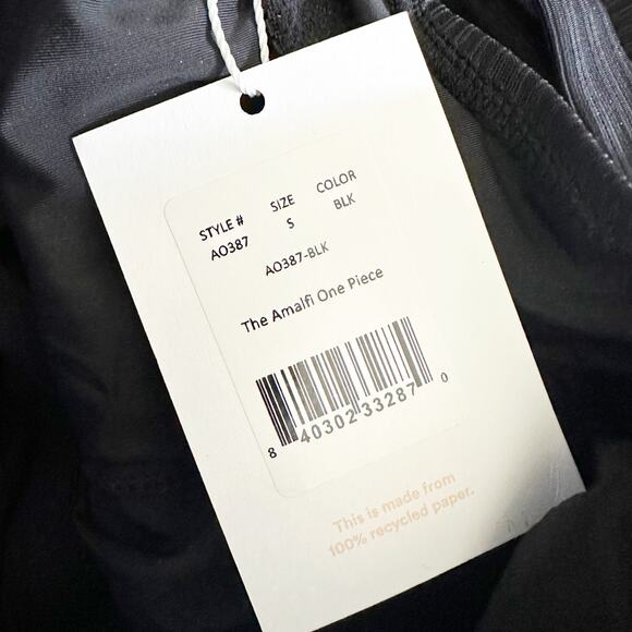 Andie Amalf Ribbed One-Piece Swimsuit Size Small Black Full Back Coverage - Picture 4 of 6